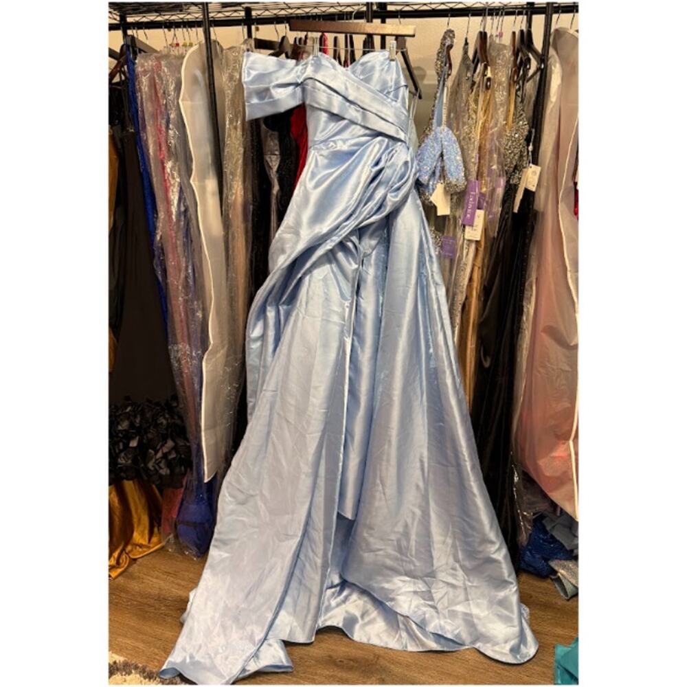 Missacc Evening Gown Dress Womens 4-8 Blue Satin Prom Formal A Line Elegant NWT - Picture 4 of 6